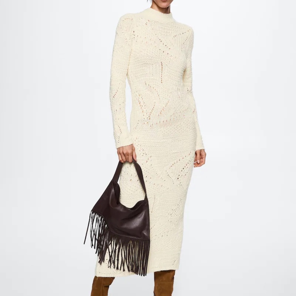 Mango Knit Openwork Detail Sweater Dress